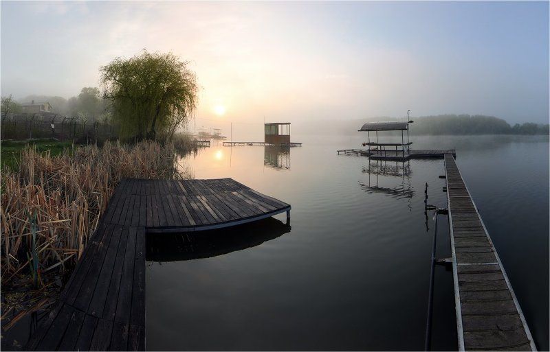 Мостик, Пруд, Рассвет, Сижа, Солнце, Туман, Утро ***photo preview