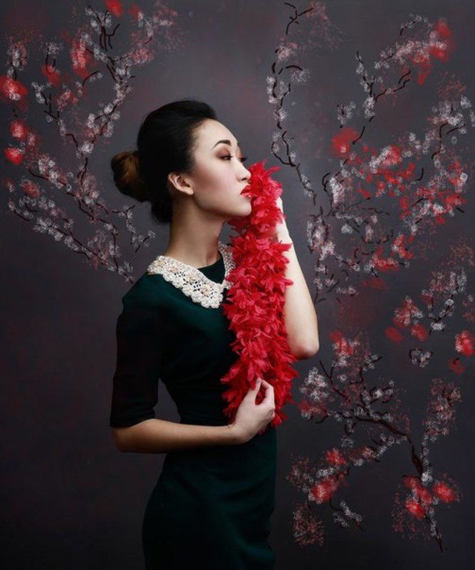 Девушка, портрет, весна, сакура, нежность, красный, цвет, новые, актуальные, лицо, руки, глаза, характер Сакураphoto preview