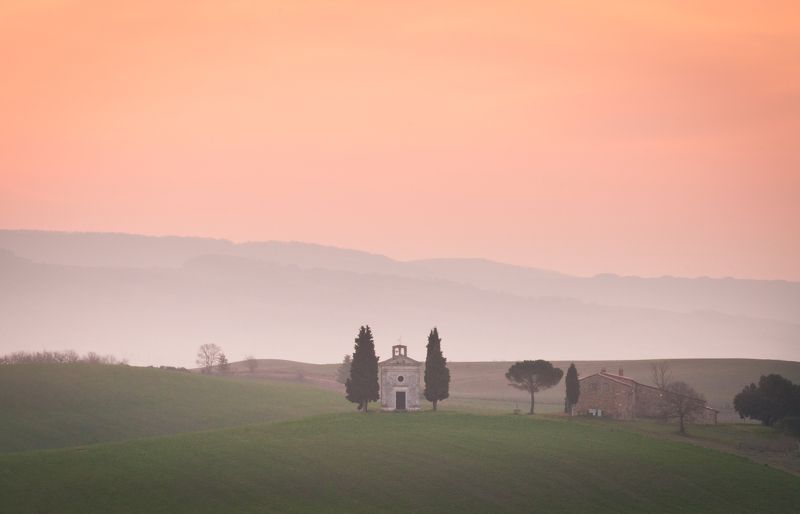 Тоскана, Валь д\'Орча, рассвет, Италия, Val d\'Orcia Весенний рассвет в Тоскане фото превью