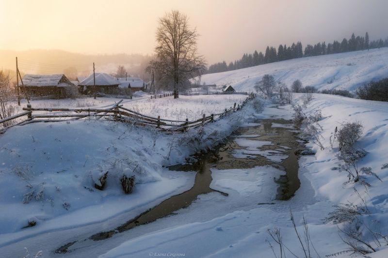 деревня, село, зима, зимний пейзаж, пермский край. село низкое, кунгурский район Зима в деревнеphoto preview