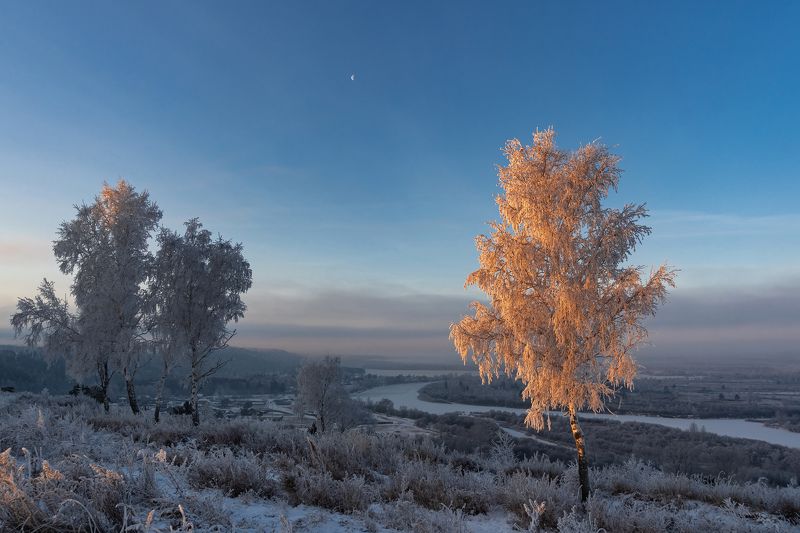 зима, рассвет, иней Зимний рассвет с видом на Иркут фото превью
