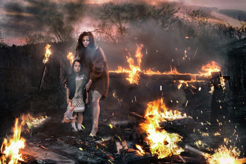 Война, Девушка, Жанровый портрет, Огонь, Пожар, Портрет, Портретжанр ***photo preview