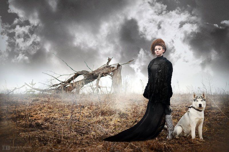 волк, поле, дерево, девушка, балабанов, фотосессия, ***photo preview