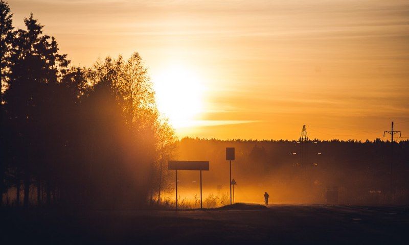 Велосипед, Вечер, Дорога, Закат, Путь, Туман в тумане..photo preview
