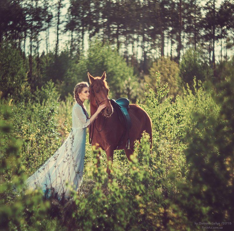 Девушка, Лошадь, Платье ...photo preview