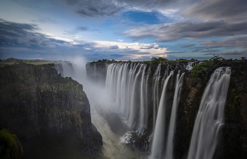 waterfall, waterfalls, victoria falls, water, river, sunset, long exposure, africa, safari, zambia, zimbabwe Victoria Falls in sunset lightphoto preview