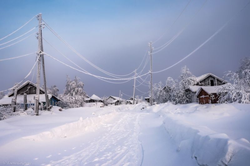 баская, пермский край, поселок, зима, снег, вечер, закат, деревня, пейзаж, гремячинский район Поселок Баскаяphoto preview