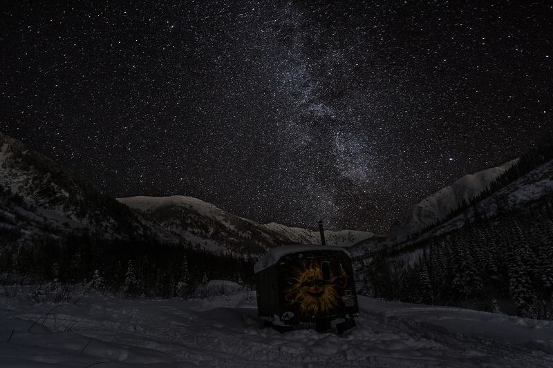 мамай, горы, хамар-дабан, ночь, зима Млечный Путь над ущельем Большой Мамай фото превью