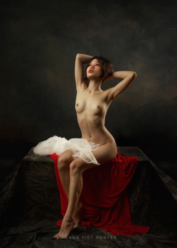 fine nude, nude, glamour, asian, vietnam, vietnamese, body, studio, young, red, painting * * *photo preview