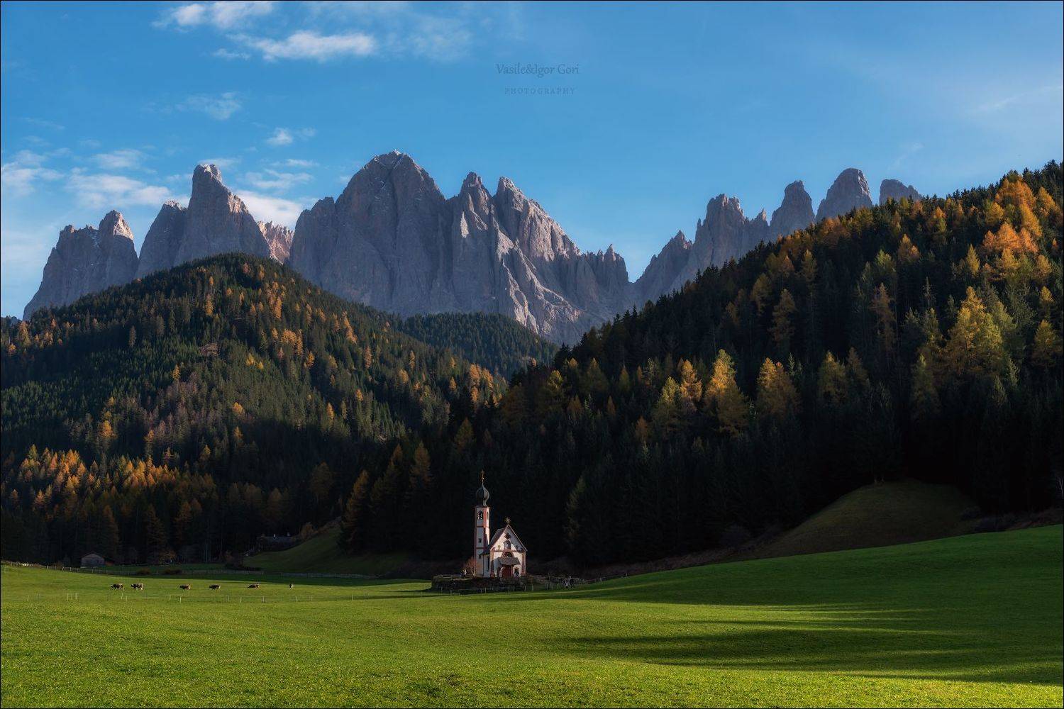 доломитовые альпы,santa maddalena,деревня,val di funes,осень,odle,италия,alps,ranui,san giovanni,церквушка,аlpine church, Гори Василий