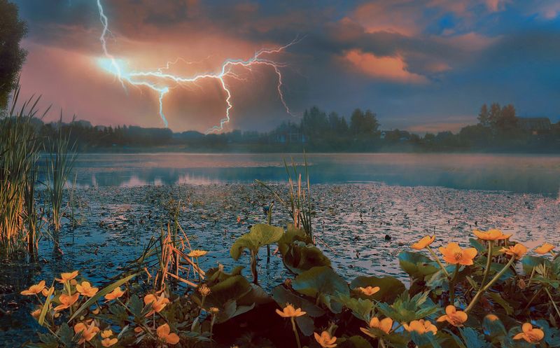 Ночь,река,молния,пруд,природа photo preview