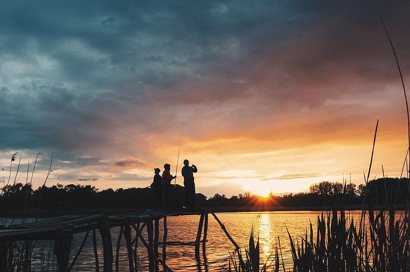 рыбалка, закат, дети ***photo preview