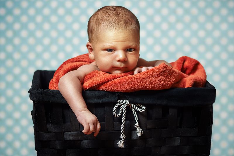 ребенок, новорожденный, 20 дней, первый месяц, корзина, сын Маленький большойphoto preview