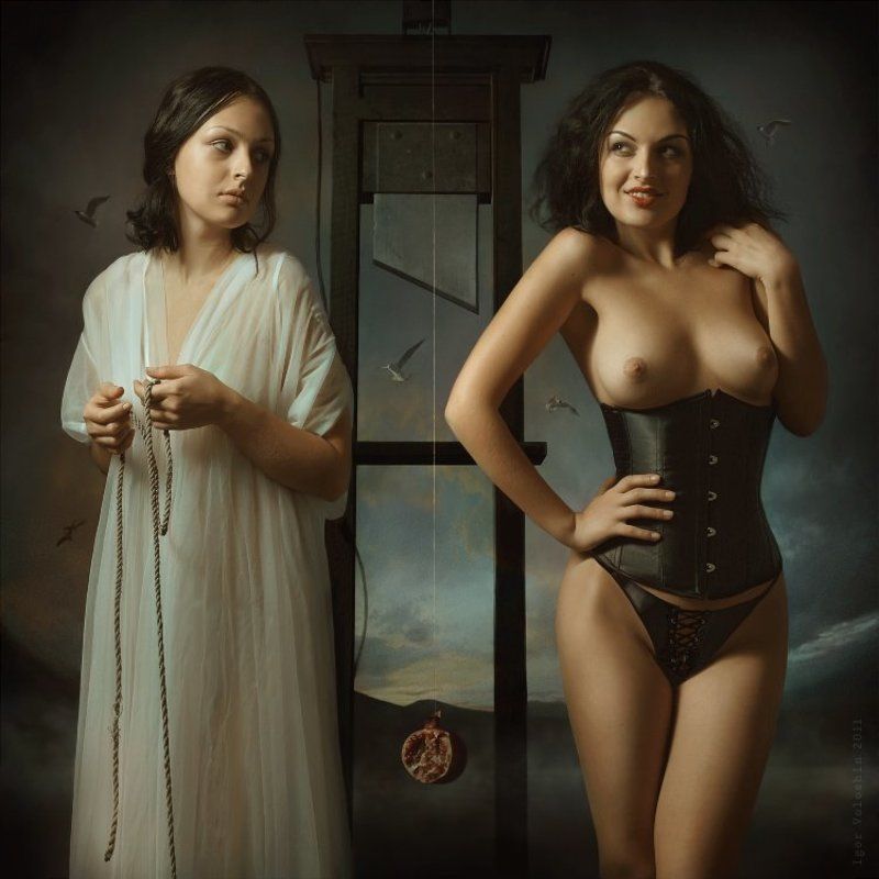 igor voloshin, voloshin, painting, surrealism, computer art, photography, art, woman, nude, two, the two sides, innocence, sin, temptation, garnet garnetphoto preview