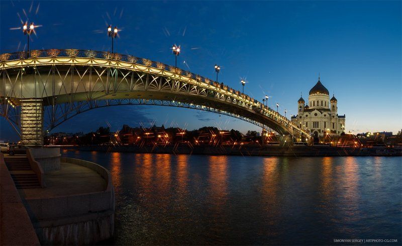 вечер, город, закат, москва, мост, храм photo preview