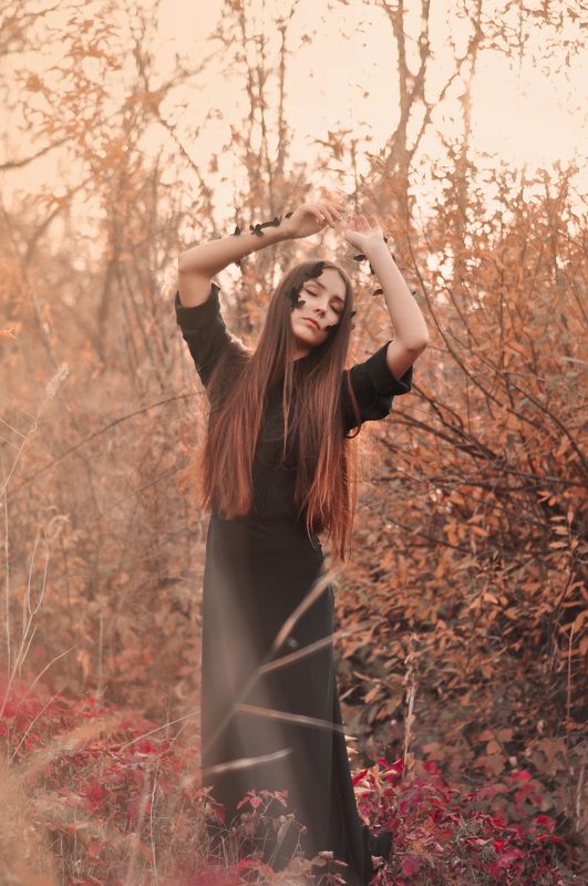 Black, Blossom, Butterfly, Flowers, Forest, Garden, Girl, Grass, Portrait, Summer Butterflyphoto preview
