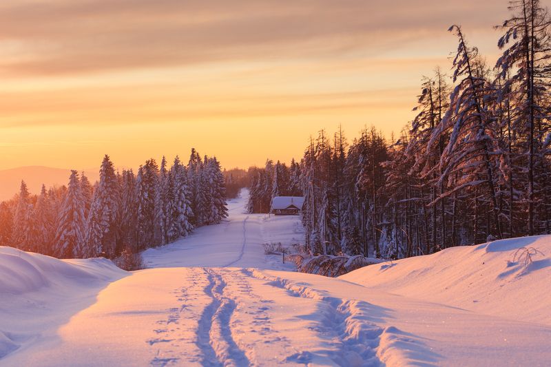 bieszczady, mountains, national, park, sunset, clouds, colors, winter, ***photo preview