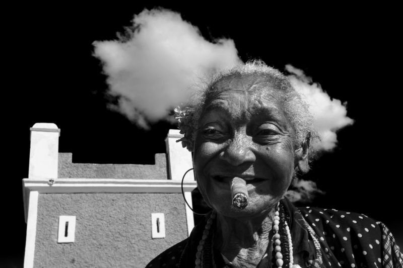 Cuba,  black and white,  smoking, smoke, clouds, street, woman  Smoking Cloud photo preview