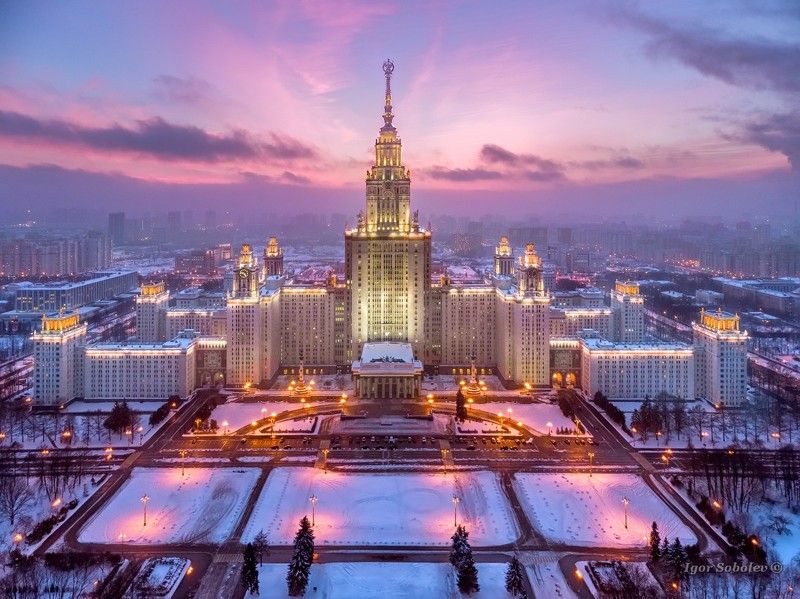 москва, мгу, закат, зима, аэросъемка Вечер в пастельных тонахphoto preview