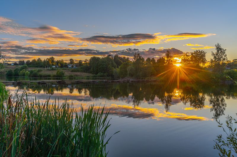лето, закат солнца, река ливенка, Закат солнца на реке Ливенка. фото превью