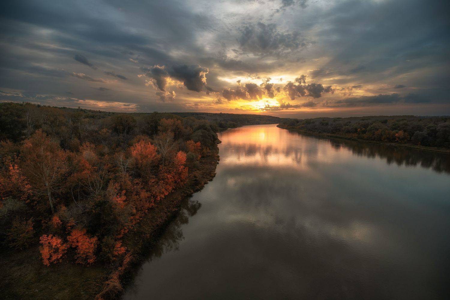 река, мост, небо, облака, закат, отражение, вода, солнце, Дмитрий Величко