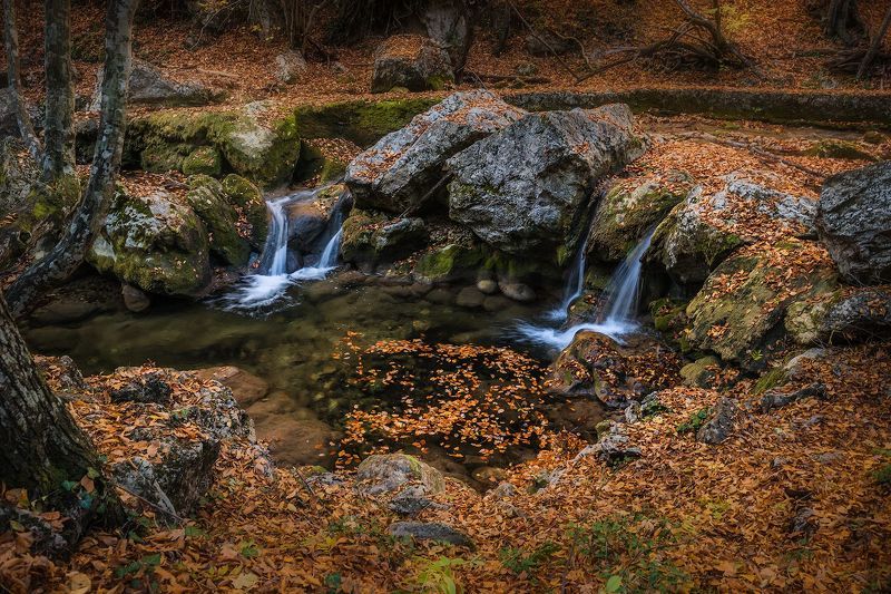 Лес, водопад, река, горы,  Осеннее настроениеphoto preview