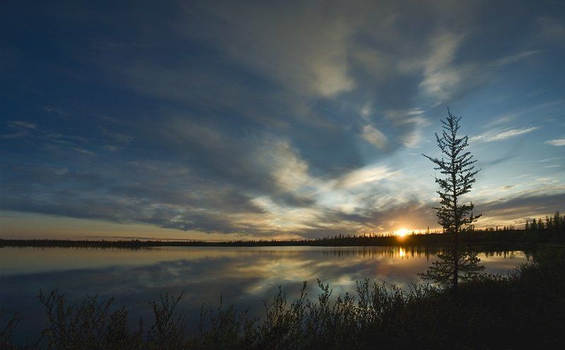 закат, пейзаж, природа, солце, север белые ночиphoto preview