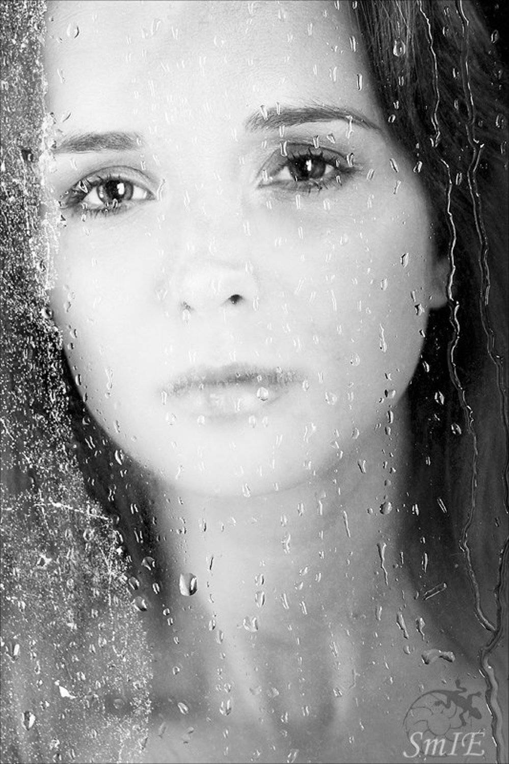 девушка, портрет, капли, стекло, лед, smie