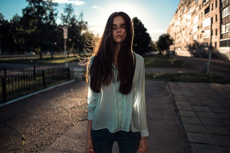 девушка, город, закат, небо, пух, sunset, sun, girl закатphoto preview