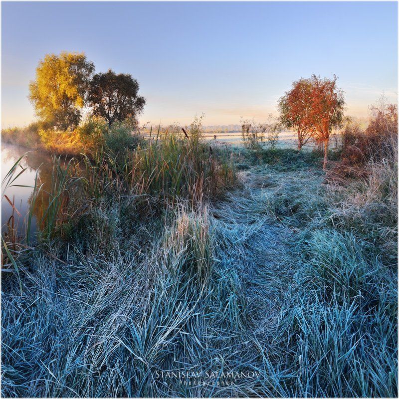 утро, заморозок, иней, пруд, осень Осенние заморозки у прудаphoto preview