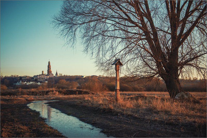 россия, рязанская область, пощупово, весна, пейзаж, природа, поле, дерево,  монастырь photo preview