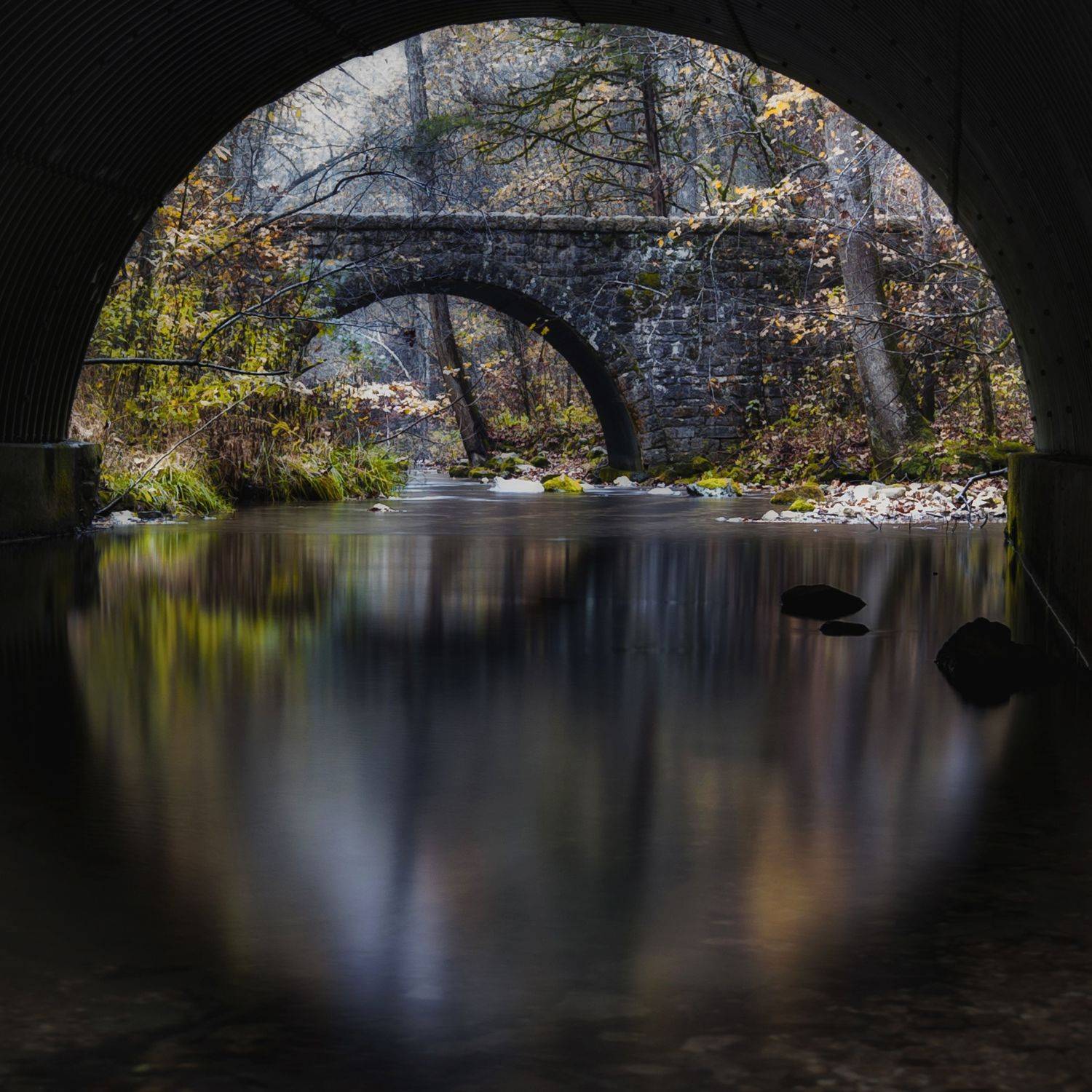 Two Bridges. Автор: Sparks Joe water, bridge, circle, fall, reflection, Sparks Joe