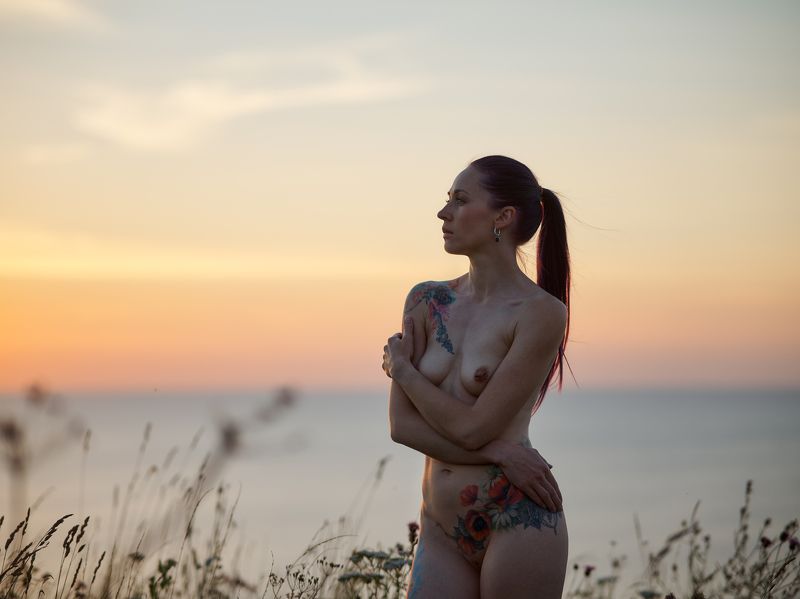 summer, sunset, sea, girl, portrait, nude Летоphoto preview