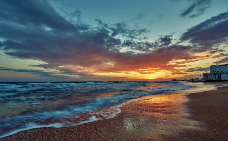 пейзаж, черное, море, закат, небо ***photo preview