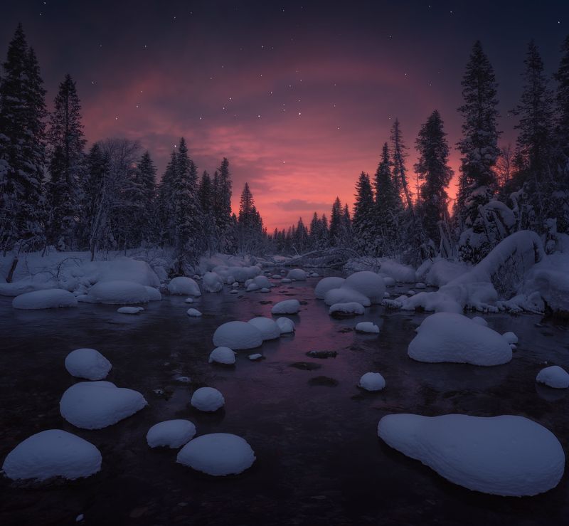 север, кольский, лес, зима, хибины, река Тишина севераphoto preview