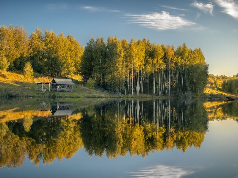 озеро, закат, россия, деревня Берег озераphoto preview