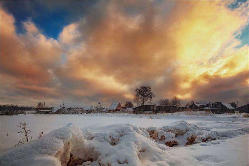 пейзаж, весна, зима, утро, деревня, свет, цвет, александр никитинский Как весна с зимой встретились...photo preview