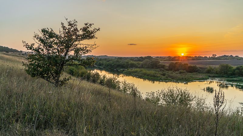 закат, река быстрая сосна, Закат солнца на реке Быстрая Сосна фото превью