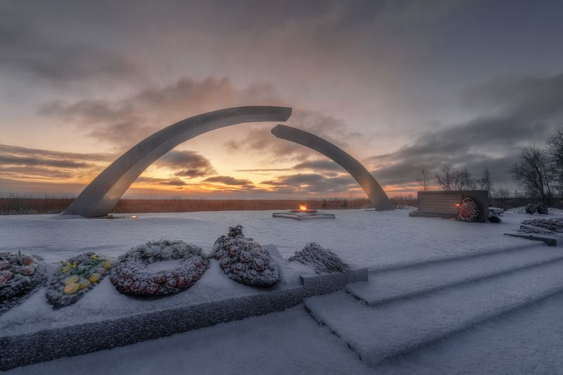 мемориал, ленинградская область, санкт-петербург, рассвет, пейзаж, зима, ладога, ладожское озеро, sunrise Разорванное кольцоphoto preview