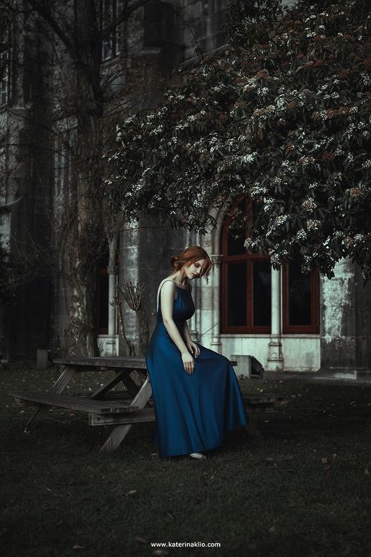 blue, madonna, wind, autumn, portrait, art, artwork, art photography, woman, beautiful, alone, feeling, windy, beauty Blue Windphoto preview