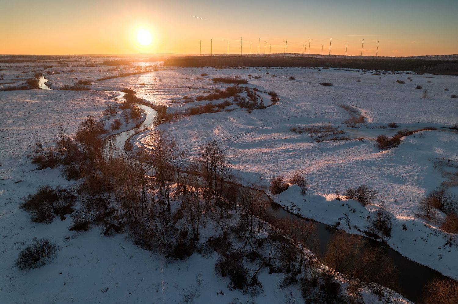 нижегородская область, кудьма, закат, снег, река, Орлов Дмитрий