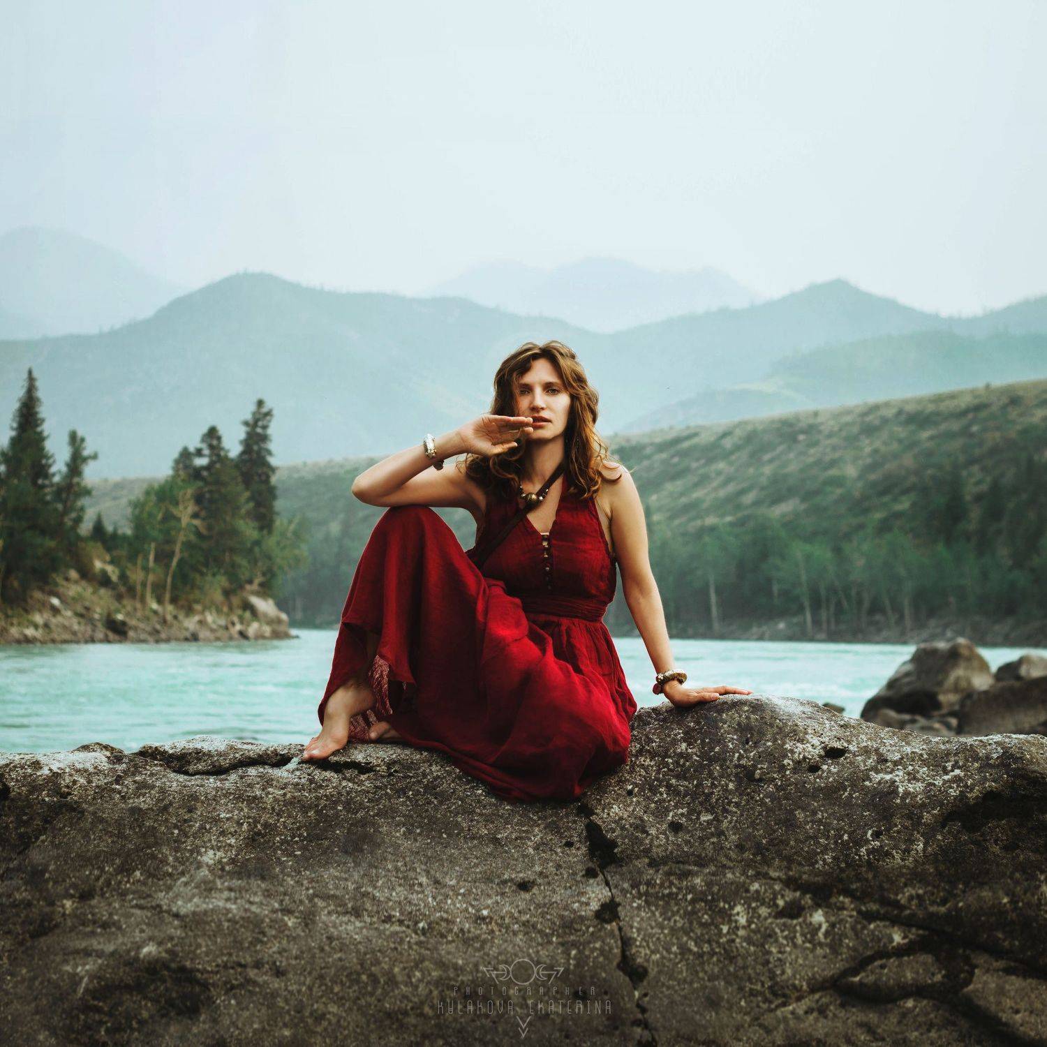 горы, алтай, река, красный, девушка, mountains, river, red, Кулакова Екатерина