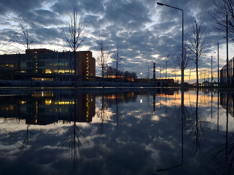 река, отражение, весна, вечер, закат, облака, сумерки Весеннее половодье.photo preview