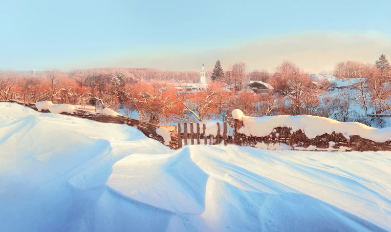 снег,зима,рассвет,сугробы,деревня,пейзаж photo preview