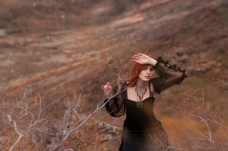 Black, Field, Gothic, Mountains, Redhair, Sunset Kristanaphoto preview