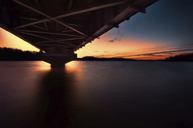 bridge, lake, water, sunset, orange Under the Bridgephoto preview