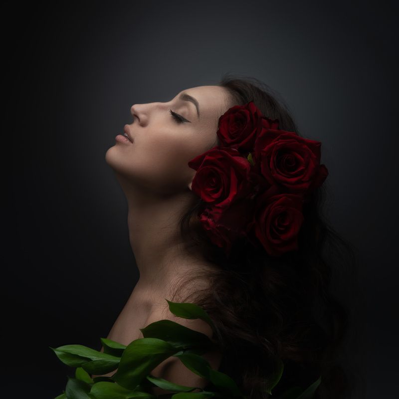 rose, profile, girl, hair, portrait, beauty, розы Cras melius forephoto preview