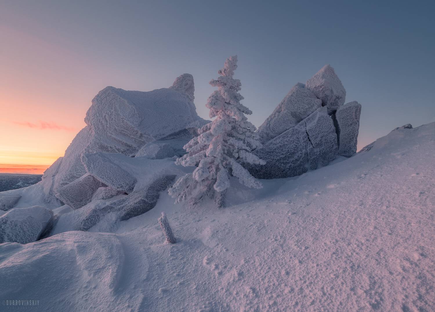 таганай, южный урал, елки, рассвет, иней, снег, зима, Дубровинский Михаил