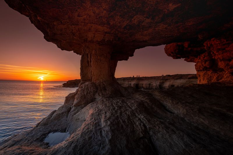 sea, sun, sunset, dusk, mediterranian, cyprus, cave, rock, stone Cape Greko Sea Caves, Cyprusphoto preview