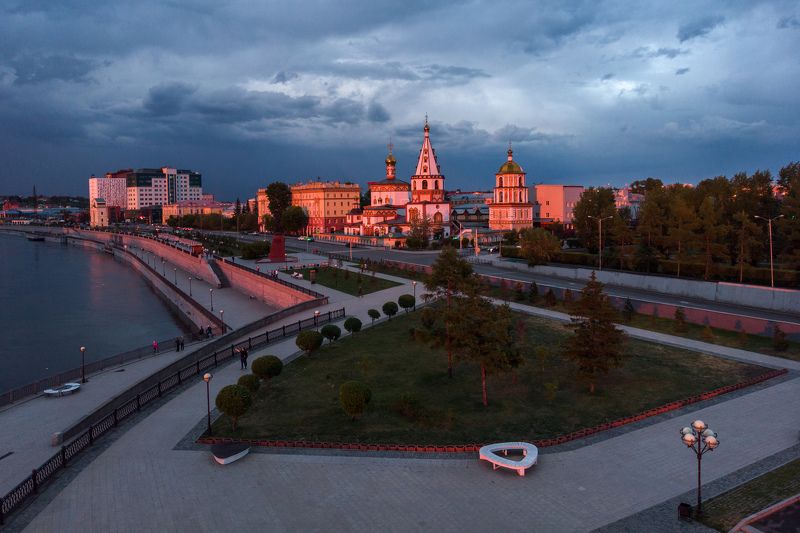 иркутск, ангара, собор, закат Богоявленский собор на закатеphoto preview